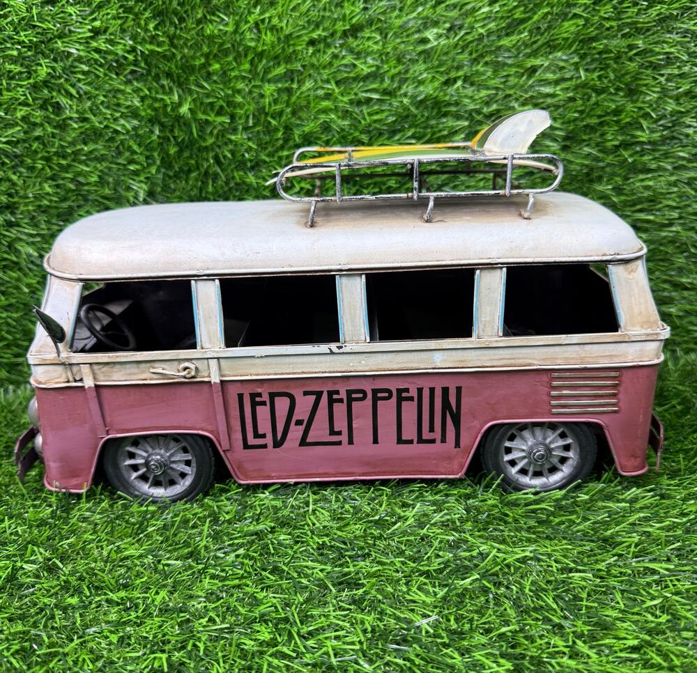VW Bus Led Zeppelin Metal Model Van Surfboards Vintage Style Decor Collectible